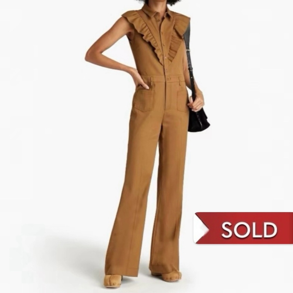 US 4 Red Valentino Ruffled cotton and wool-blend twill flared jumpsuit NWT